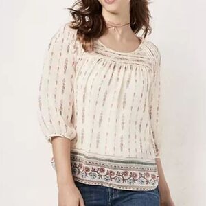 LC Lauren Conrad Cream and Red Patterned Blouse